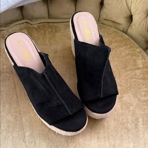 Black Suede Women's Wedge Sandals